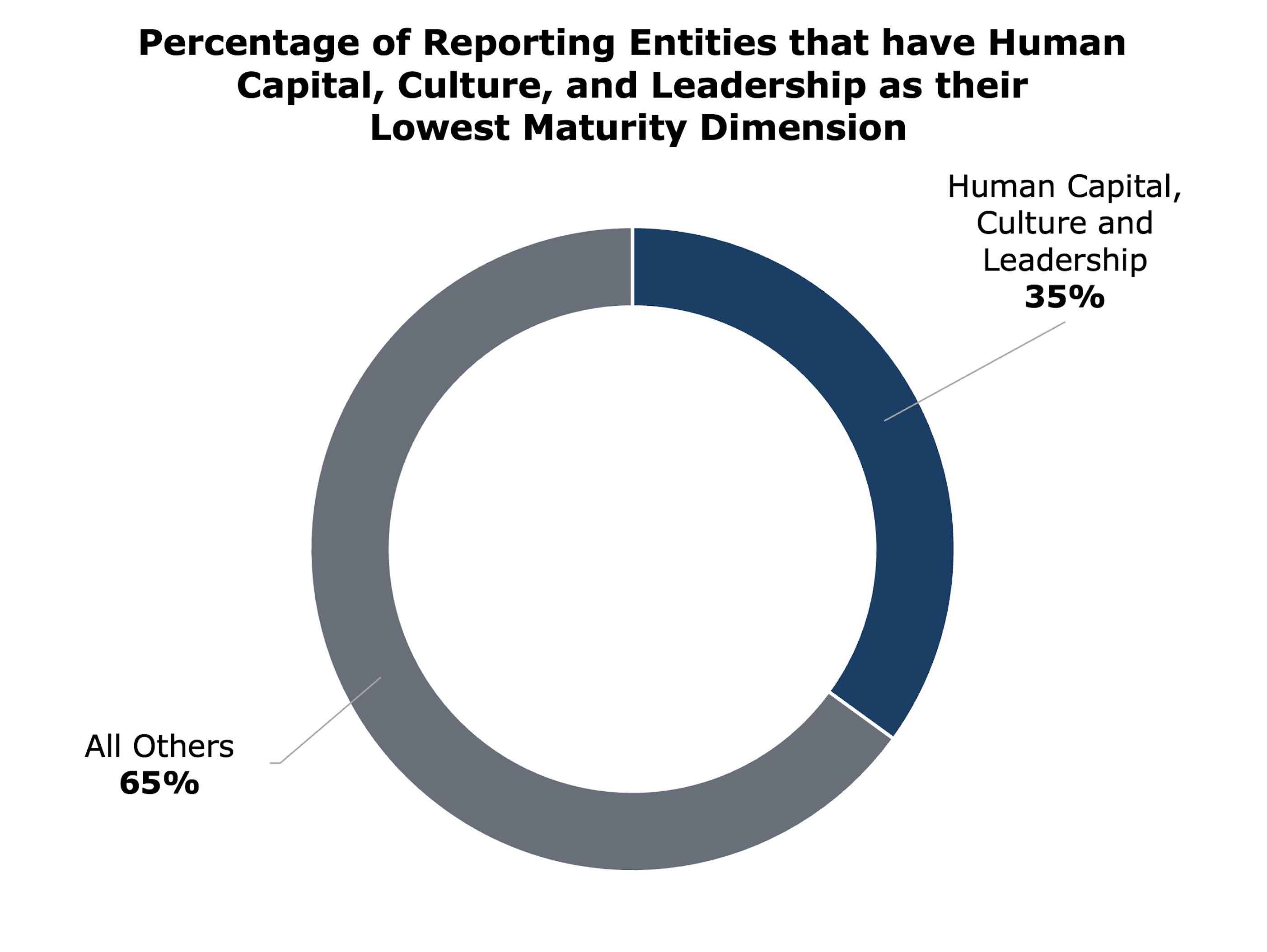 A donut chart shows the percentage of reporting entities with Human Capital, Culture, and Leadership as their lowest dimension: 35%. All others: 65%.